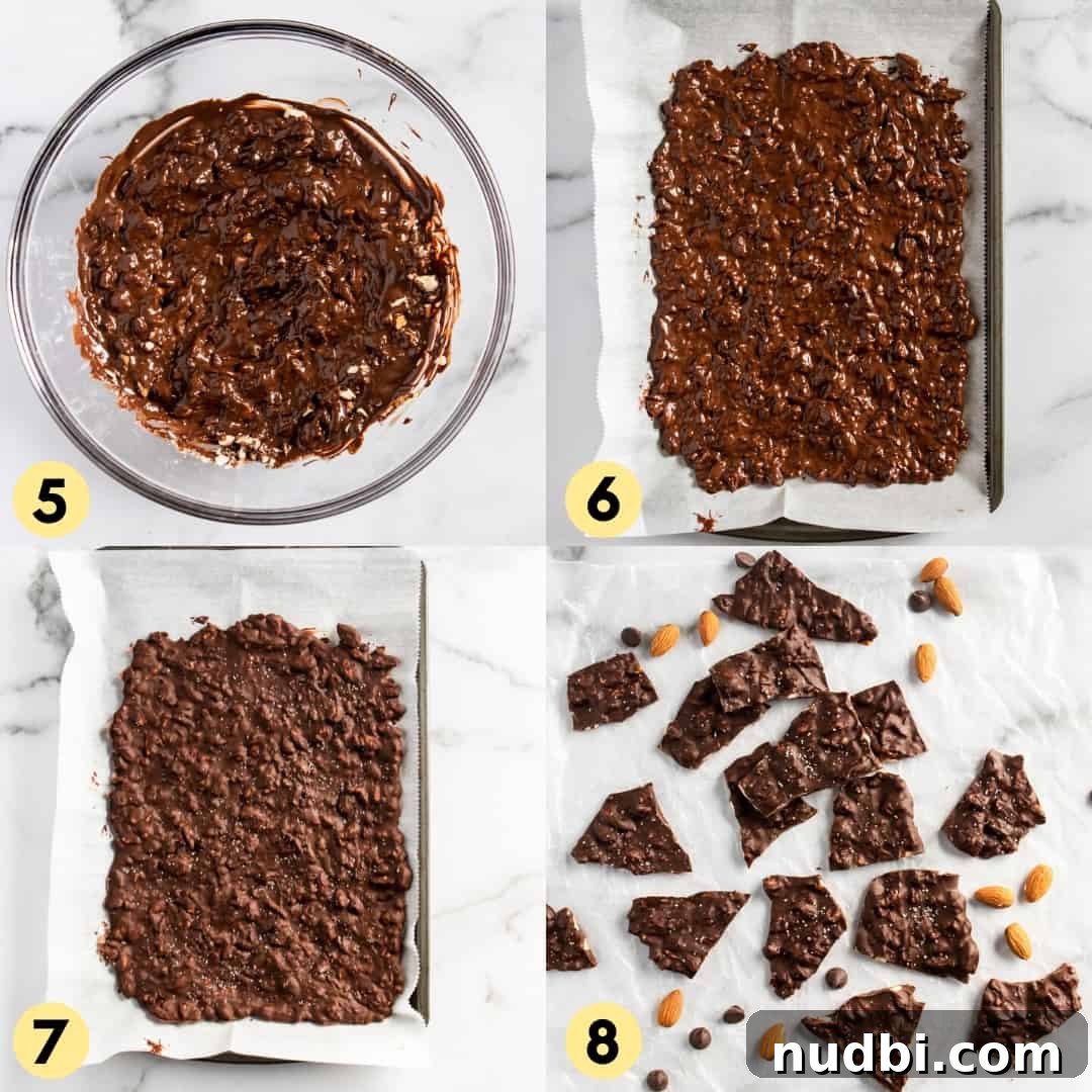 Sea Salt Dark Chocolate Almond Bark Thins Recipe 6 Set of process shots for recipe.