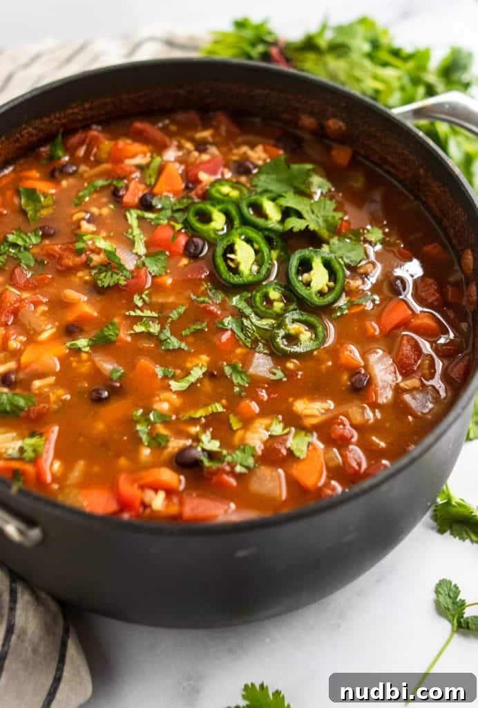 Hearty Black Bean and Rice Soup Recipe for Cozy Weeknights 3 Pan of black bean rice soup.