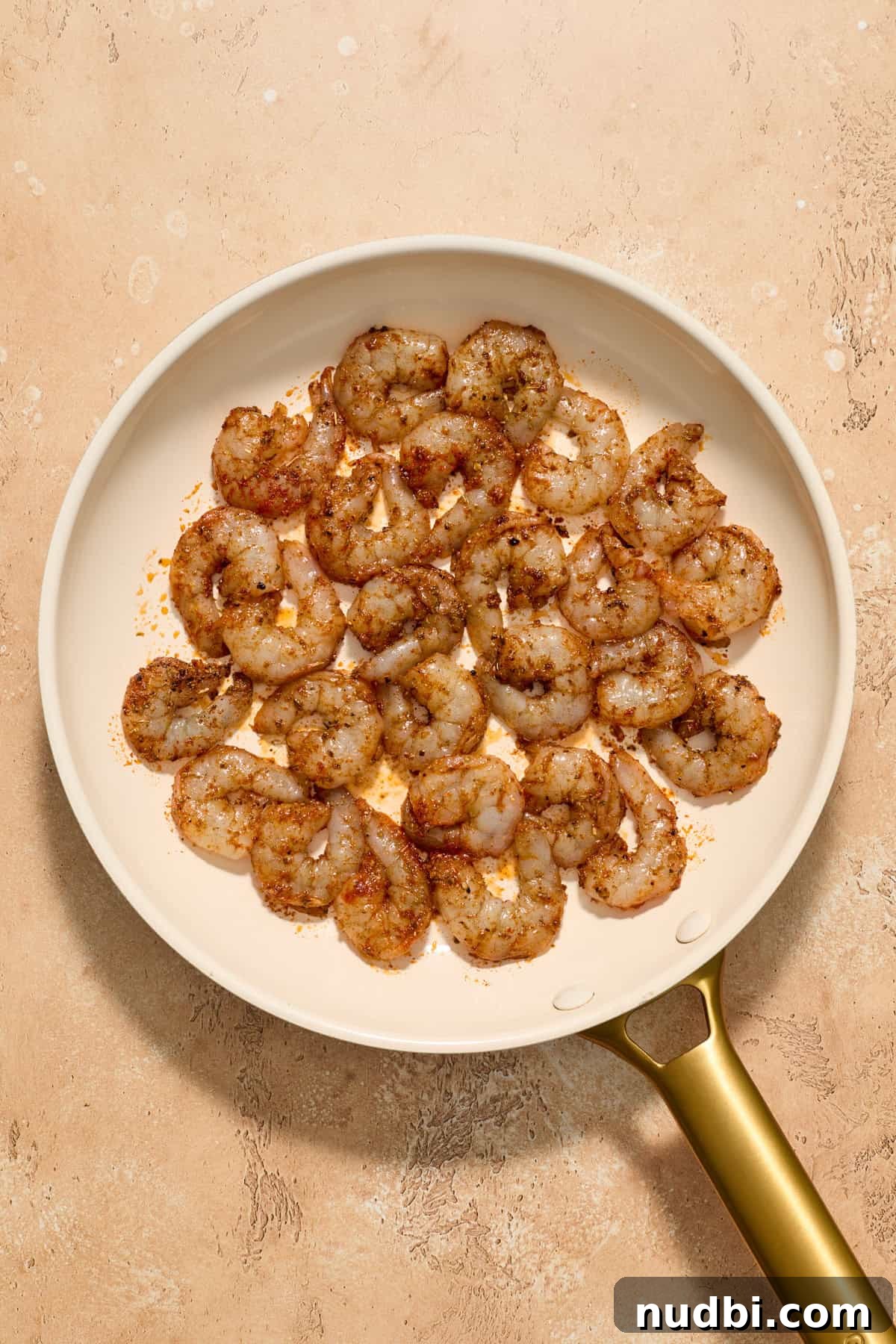 Shrimp Taco Salad with Creamy Cilantro-Lime Dressing 6 Marinated and seasoned shrimp in skillet.