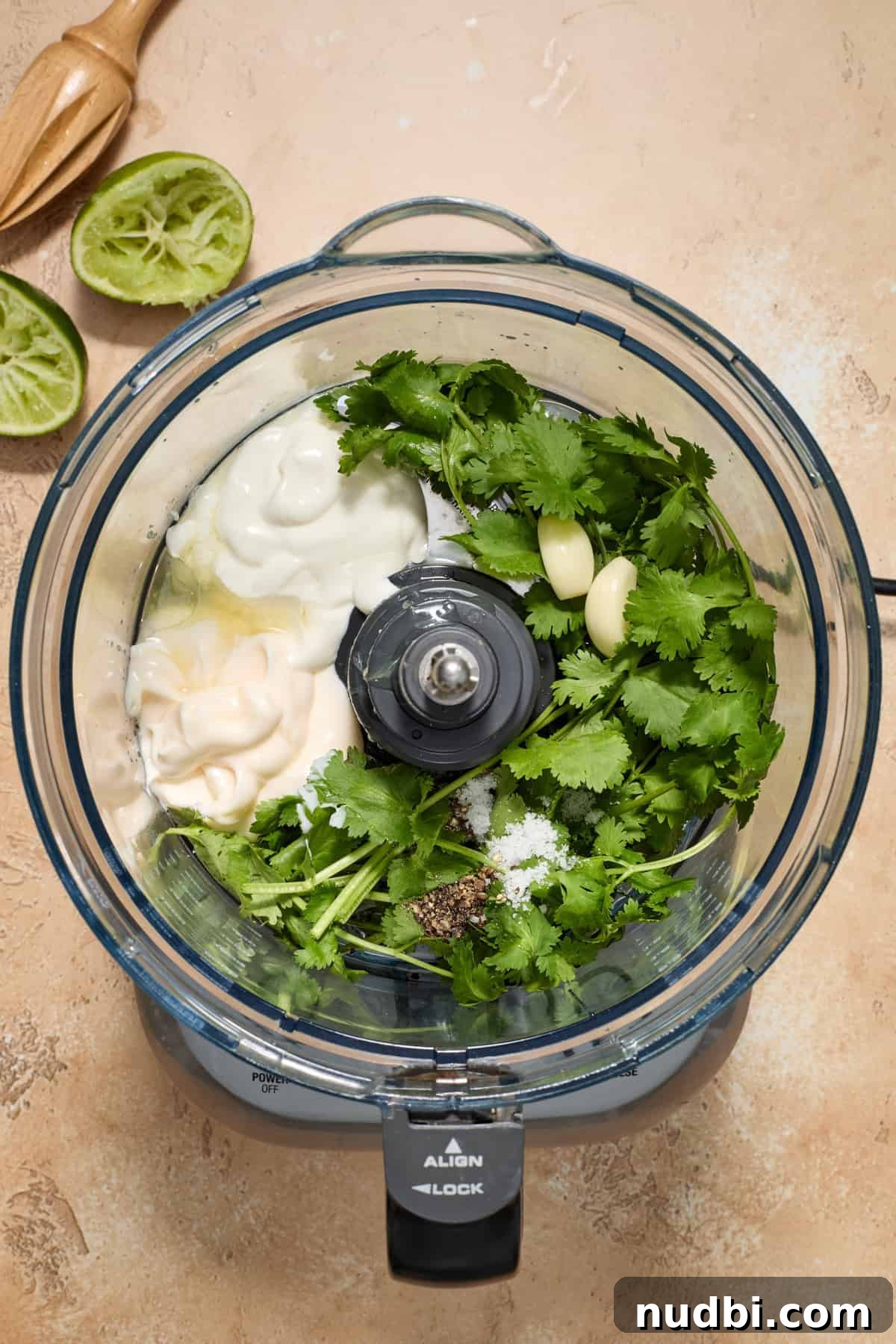 Shrimp Taco Salad with Creamy Cilantro-Lime Dressing 8 Cilantro, spices, mayonnaise, lime juice and other ingredients in food processor.
