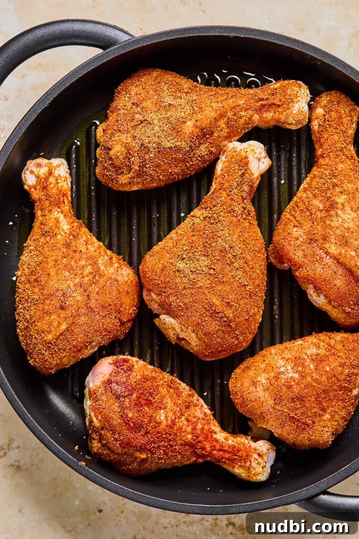 Crispy Grilled Chicken Drumsticks with Smoky BBQ Flavor 8 Chicken drumsticks on grill.