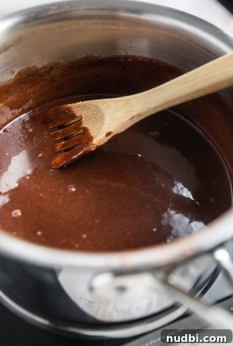 No-Bake Cookie Butter Sandwich Cookies 5 Melted chocolate mixture in sauce pan.
