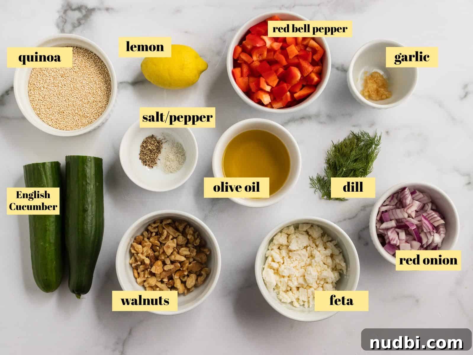 Cucumber Quinoa Salad with Feta and Lemon-Dill Dressing 3 Ingredients to make recipe.