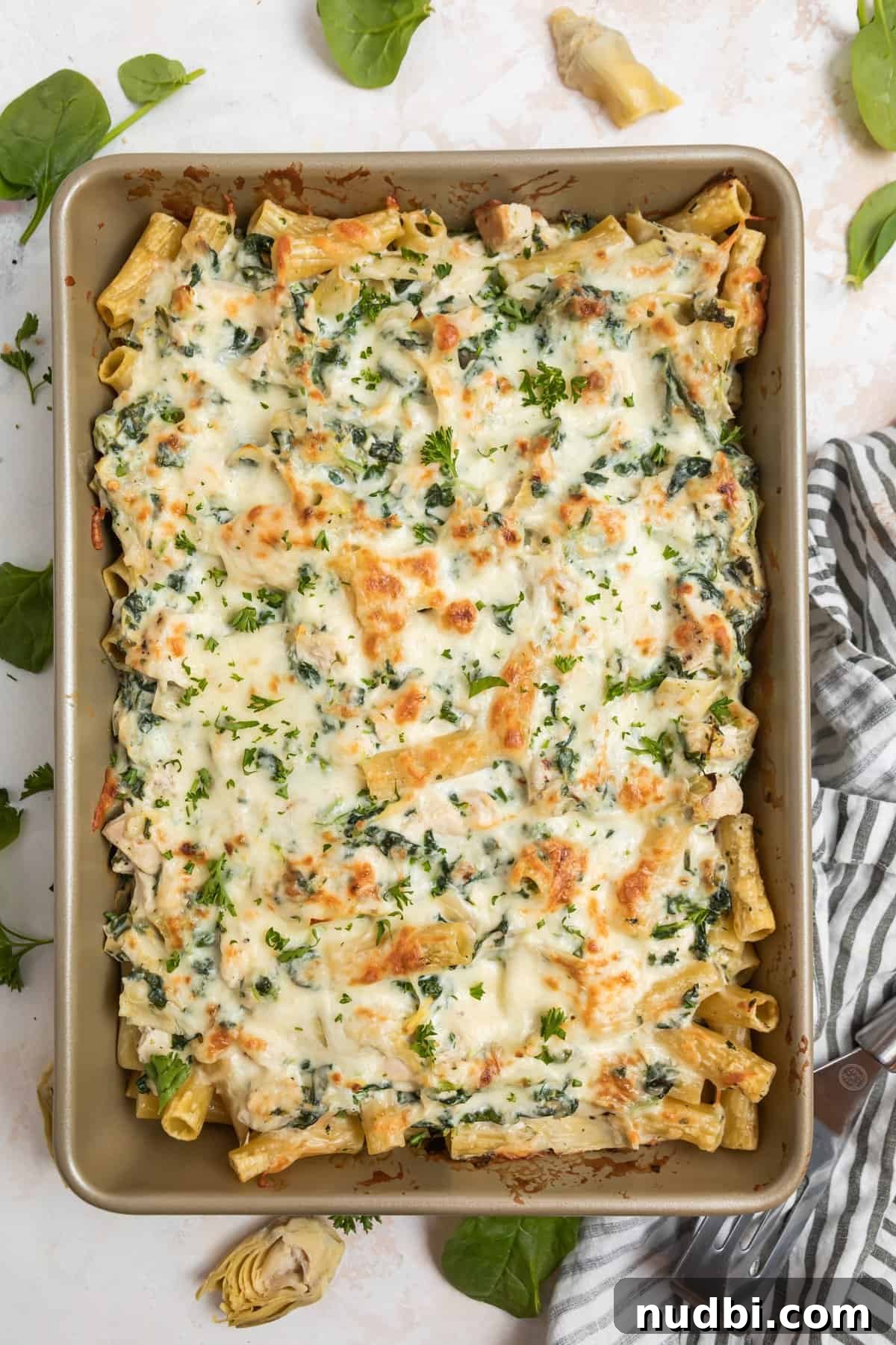 Spinach and Artichoke Chicken Casserole Recipe 10 Baked chicken, spinach and artichoke pasta casserole.