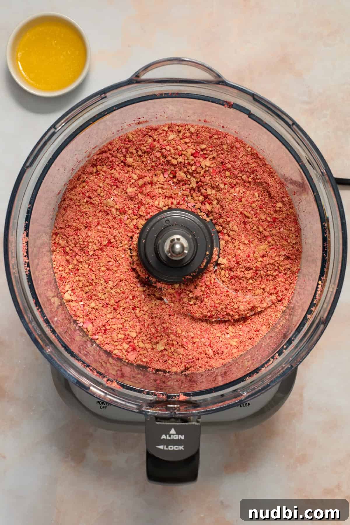 Strawberry Crunch Cupcakes with Crunchy Topping and Cream Cheese Frosting 10 Crumbled Golden Oreos and freeze-dried strawberries in food processor.