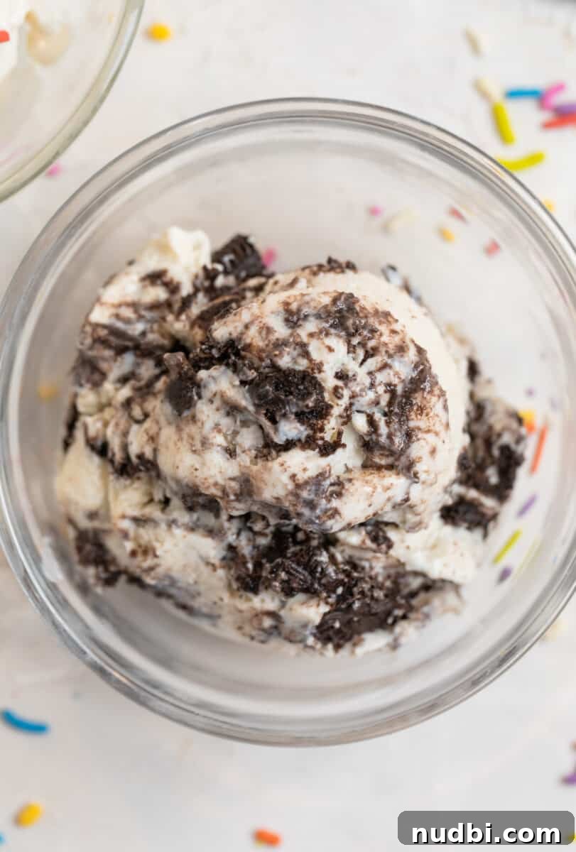 Creamy Cottage Cheese Ice Cream Recipe — Low-Sugar Frozen Dessert 6 Oreo ice cream in glass dish.