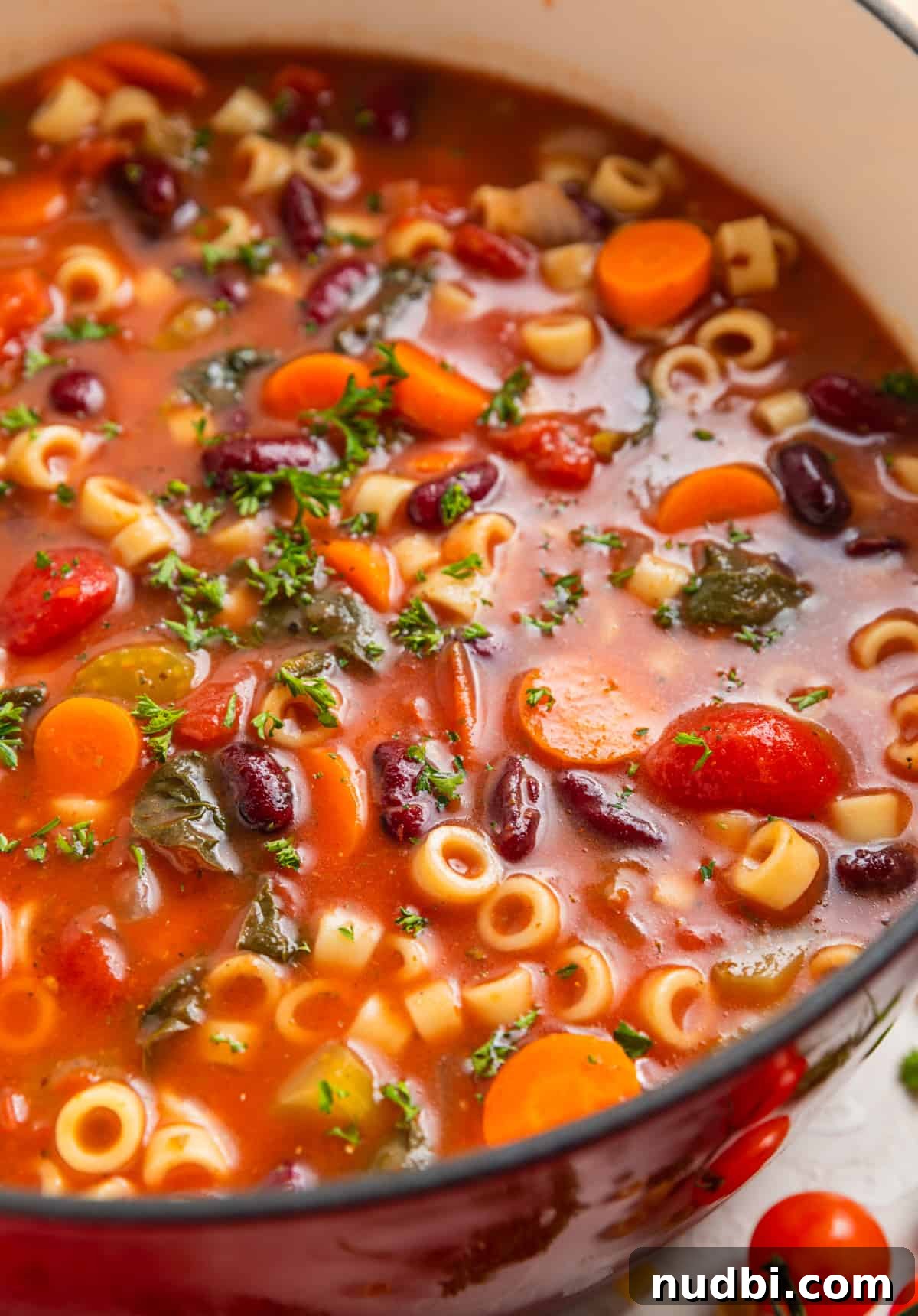 Hearty Chunky Italian Vegetable Soup Recipe 7 Pot of Italian vegetable soup topped with parsley.