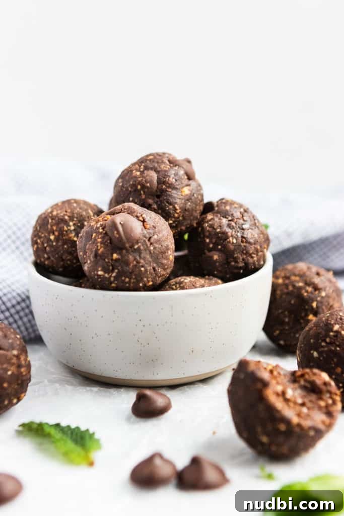Peppermint Chip No-Bake Brownie Bites Recipe 4 Bowl of no bake brownie bites.