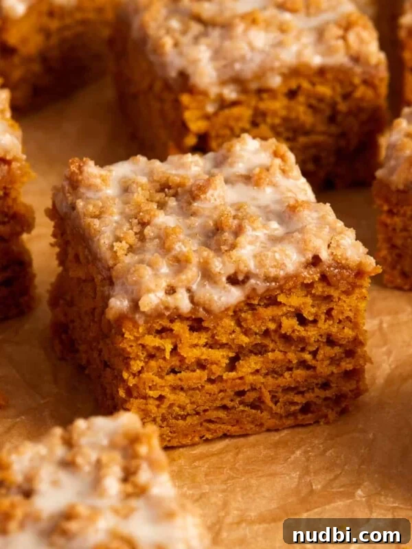 Fluffy Buttermilk Cinnamon Rolls from Scratch 25 Slices of cinnamon streusel topped pumpkin coffee cake on crinkled brown parchment paper.