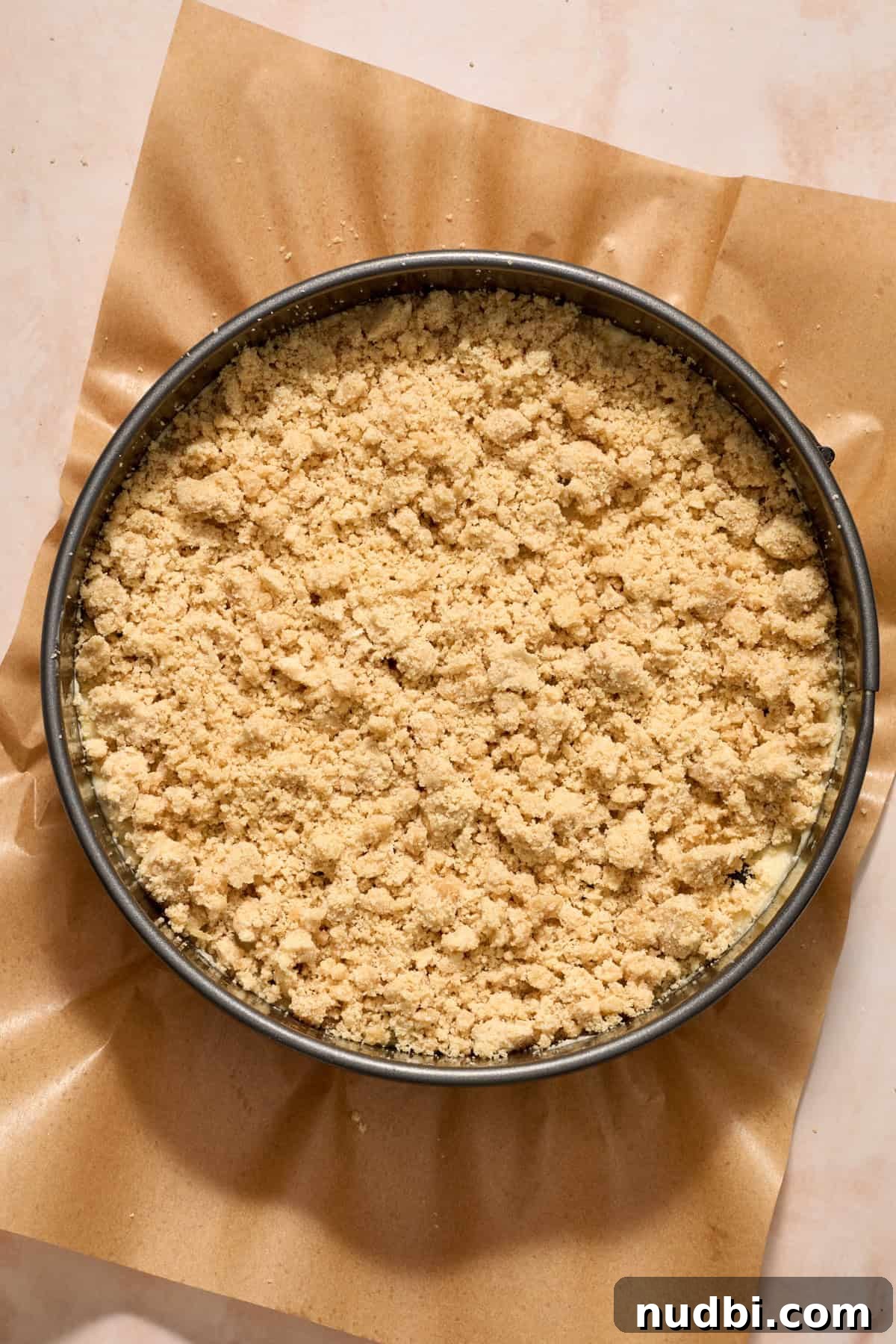 Blueberry Lemon Coffee Cake Recipe — Moist Citrus Bundt Cake 13 Streusel topped coffee cake before baking.