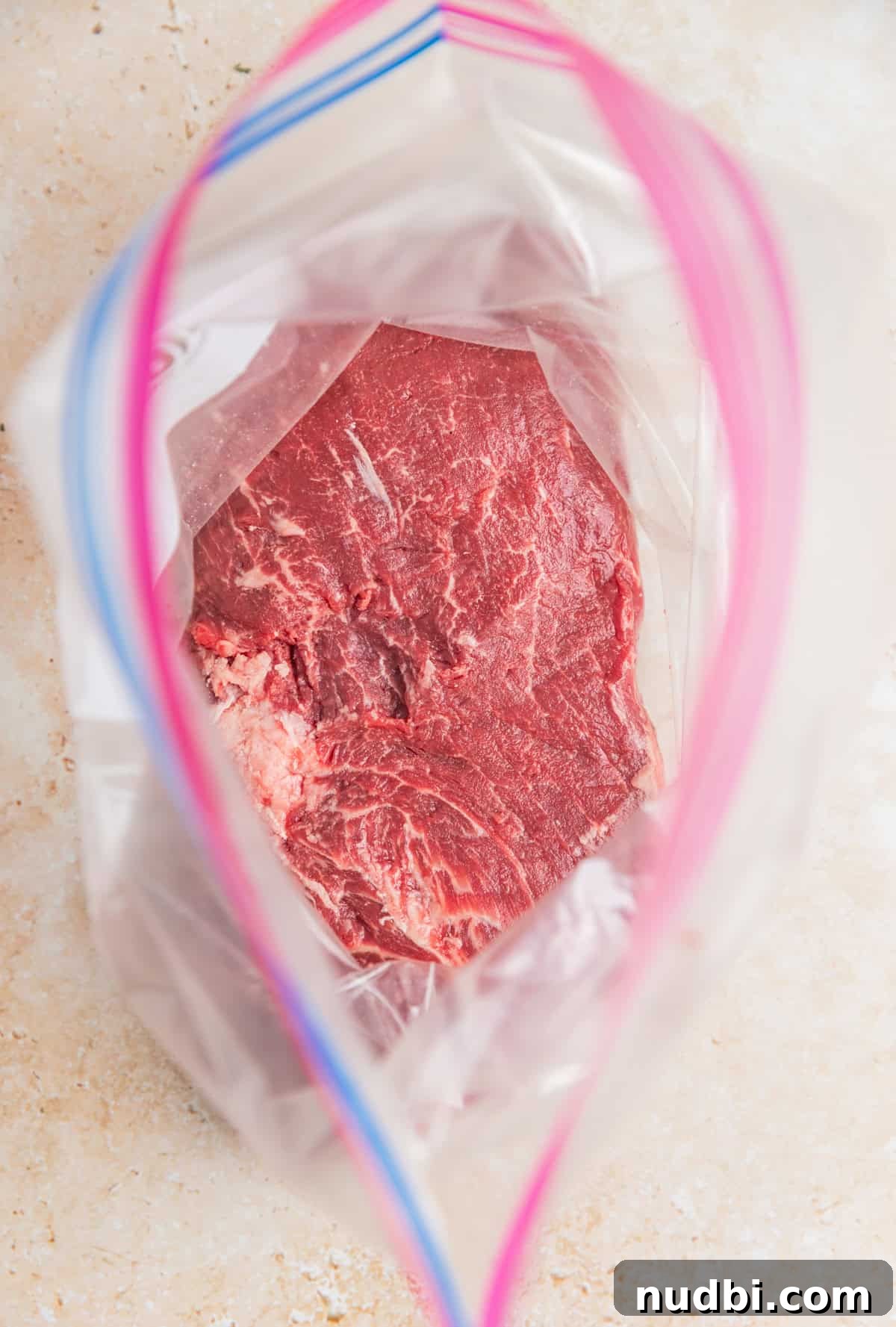 Cilantro-Lime Flat Iron Steak Fajitas Recipe 5 Flat Iron steak in plastic bag.