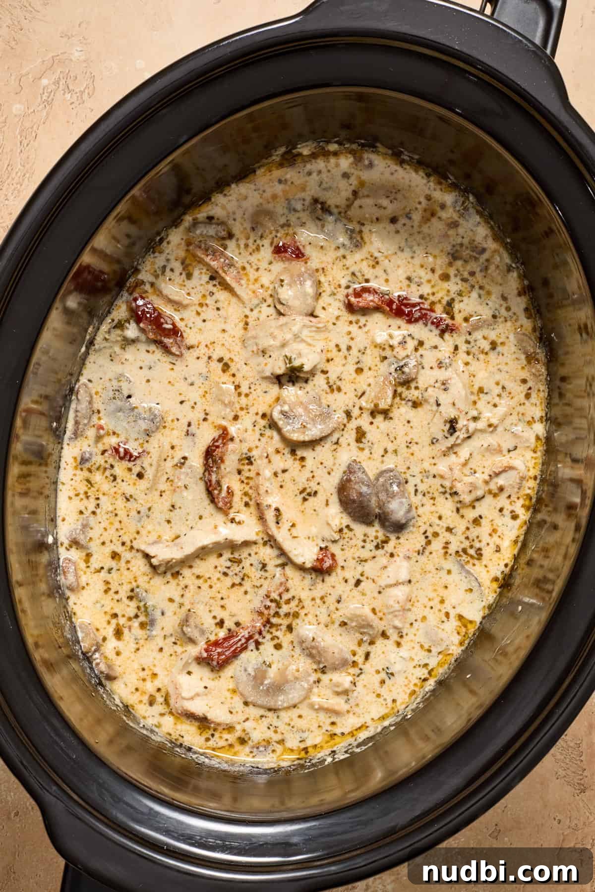 Creamy Slow Cooker Chicken Pasta Recipe 10 Mixed creamy mushrooms and chicken.