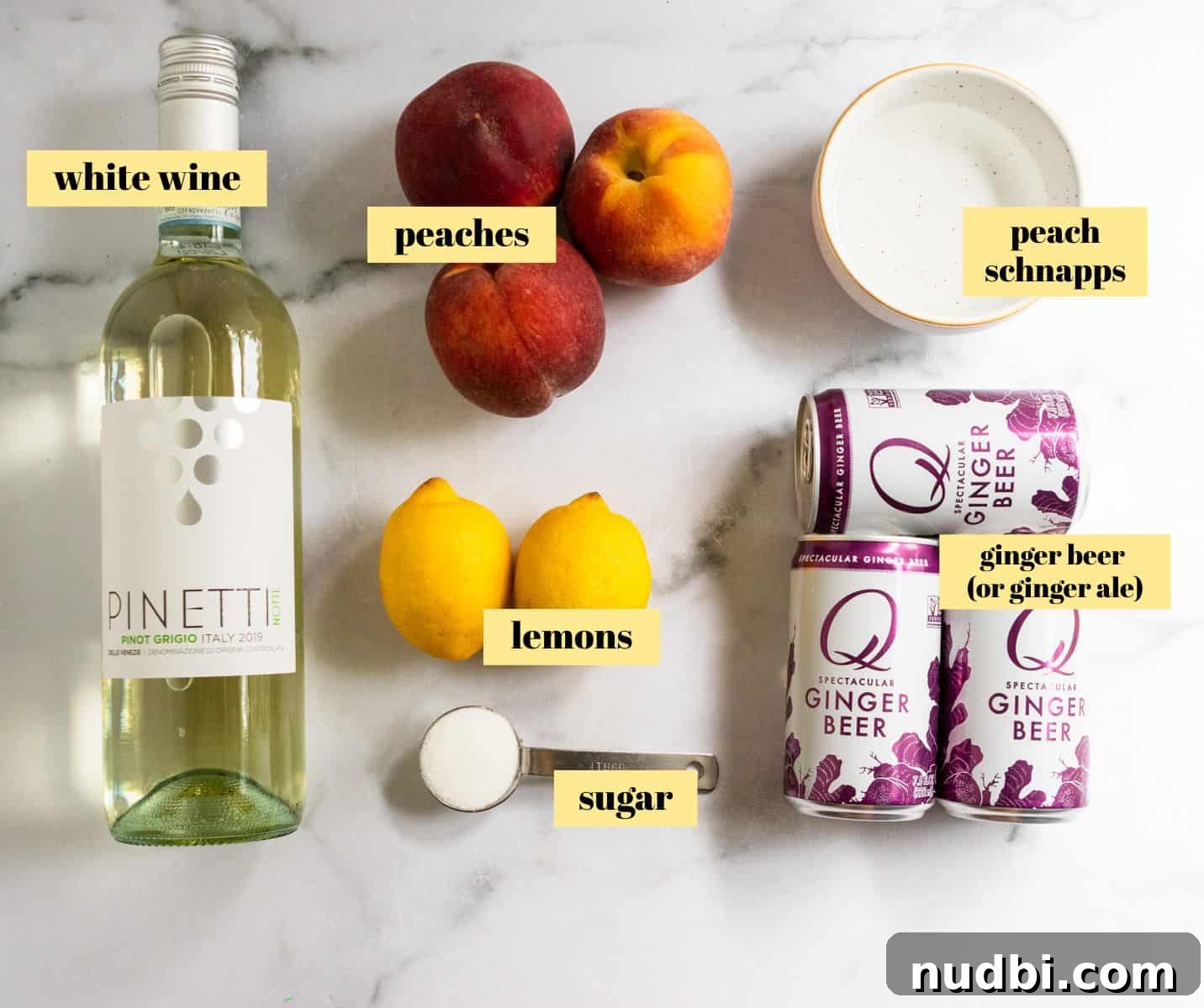 Ginger Peach White Sangria Recipe for Summer Entertaining 3 Ingredients to make recipe.