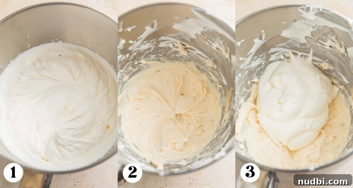 Strawberry Cream Cheese Icebox Cake Recipe for Summer Desserts 4 Whipping cream whipped in bowl and then creamed cream cheese.