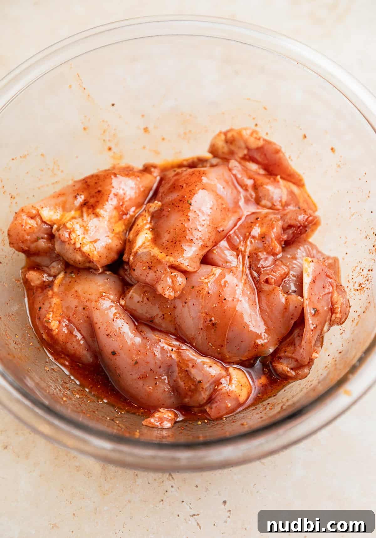 Zesty Chili Lime Chicken Recipe for Tender Grilled Chicken 5 Chicken thighs in bowl with marinade.