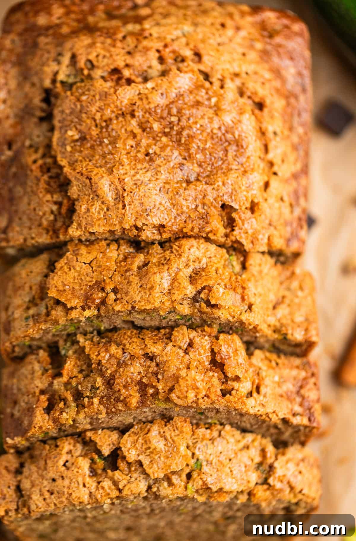 Grandma’s Zucchini Bread Recipe (Even Better) 15 Slices of zucchini bread arranged on parchment.