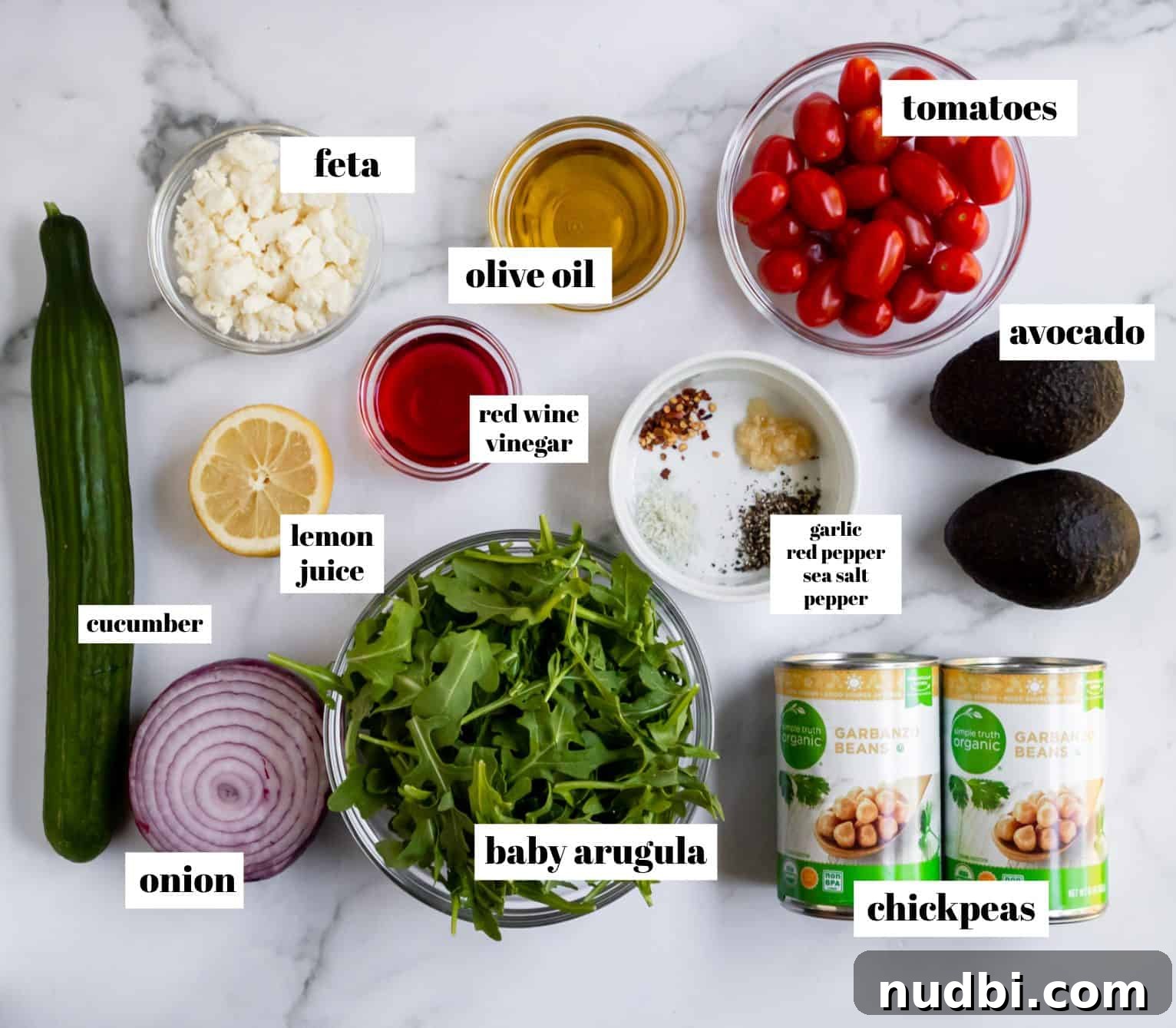 Creamy Chickpea and Avocado Salad with Lemon Dressing 3 Ingredients to make recipe on counter.