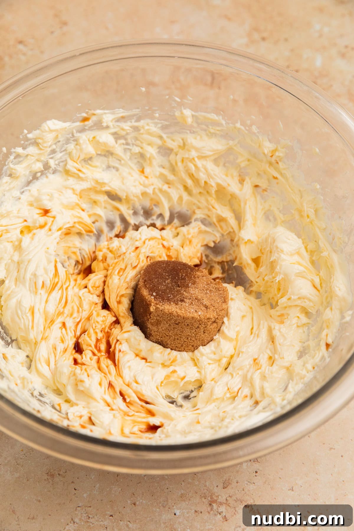 Pumpkin Bread Made from Cake Mix: Quick Moist Recipe 12 Cream cheese creamed in mixing bowl with brown sugar and vanilla added.