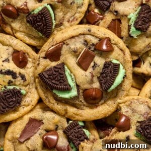 Chewy Mint Chocolate Chip Cookies Recipe for Perfect Cookies 19 Mint chocolate chip cookies with mint Oreos and andes mints pressed in.