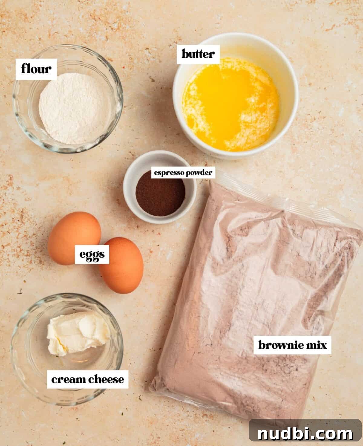 Chewy Brownie Mix Cookies Recipe for Rich Chocolate Treats 4 Flour, butter, eggs and other ingredients to make recipe.
