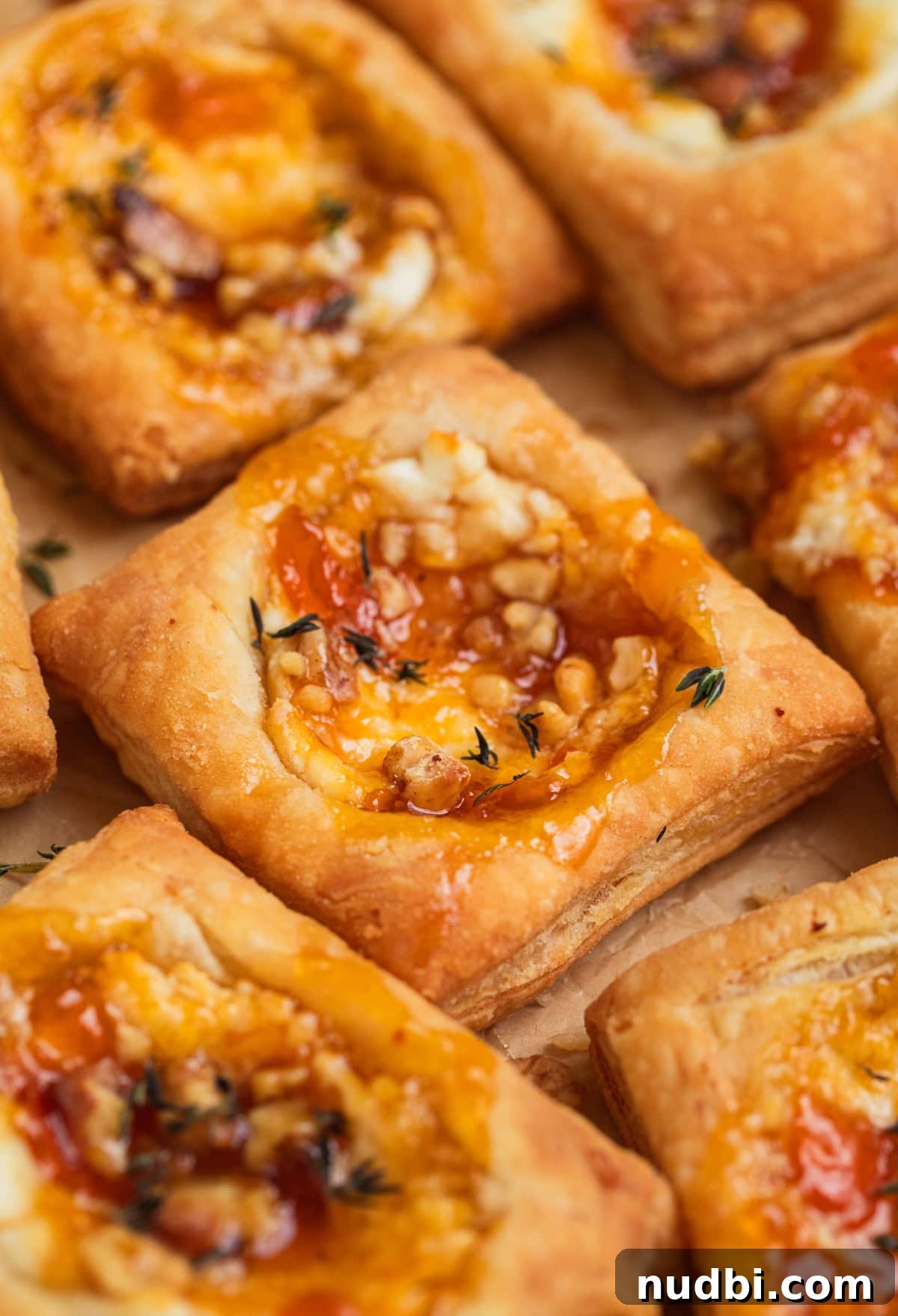 Crispy Goat Cheese Puff Pastry Tart Recipe 9 Puff pastry tarts on parchment paper.