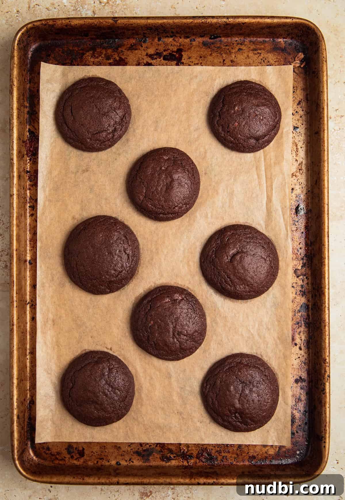 Peppermint Mocha Cookie Recipe — Chocolate Coffee Holiday Cookies 11 Cookies fresh from the oven on cookie sheet.
