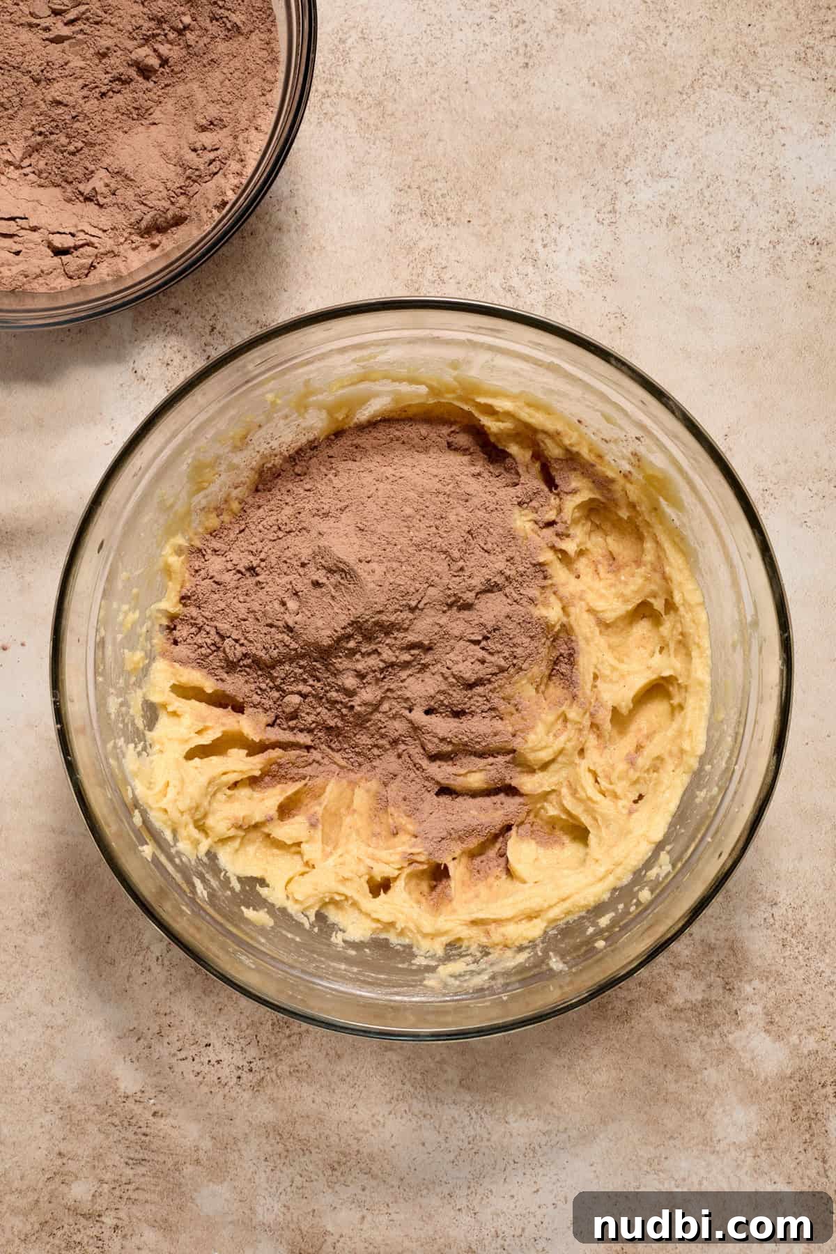 Molten Chocolate Lava Cookies Recipe: Gooey Center Cookies Tutorial 10 Dry ingredients added to bowl with wet ingredients.