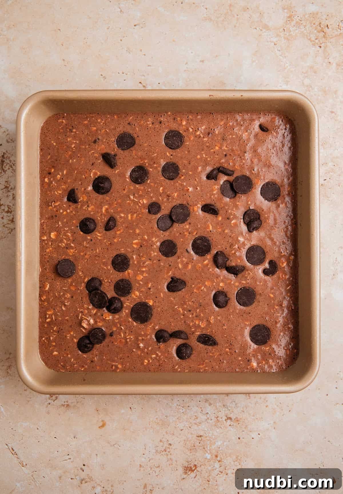 Decadent Chocolate Baked Oats Recipe for Breakfast and Snacks 7 Chocolate oatmeal mixture before baking.