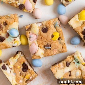 Easter mini egg bars arranged on counter with other mini eggs.