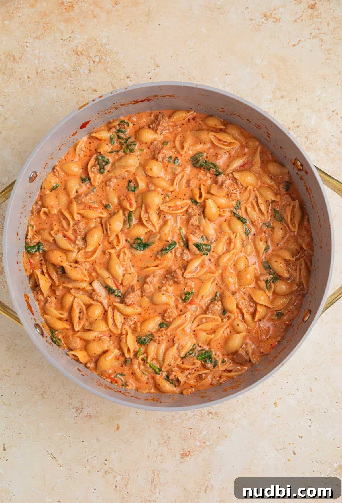 One-Pot Ground Turkey Pasta Dinner Recipe 10 One-pot creamy ground turkey pasta in pot.