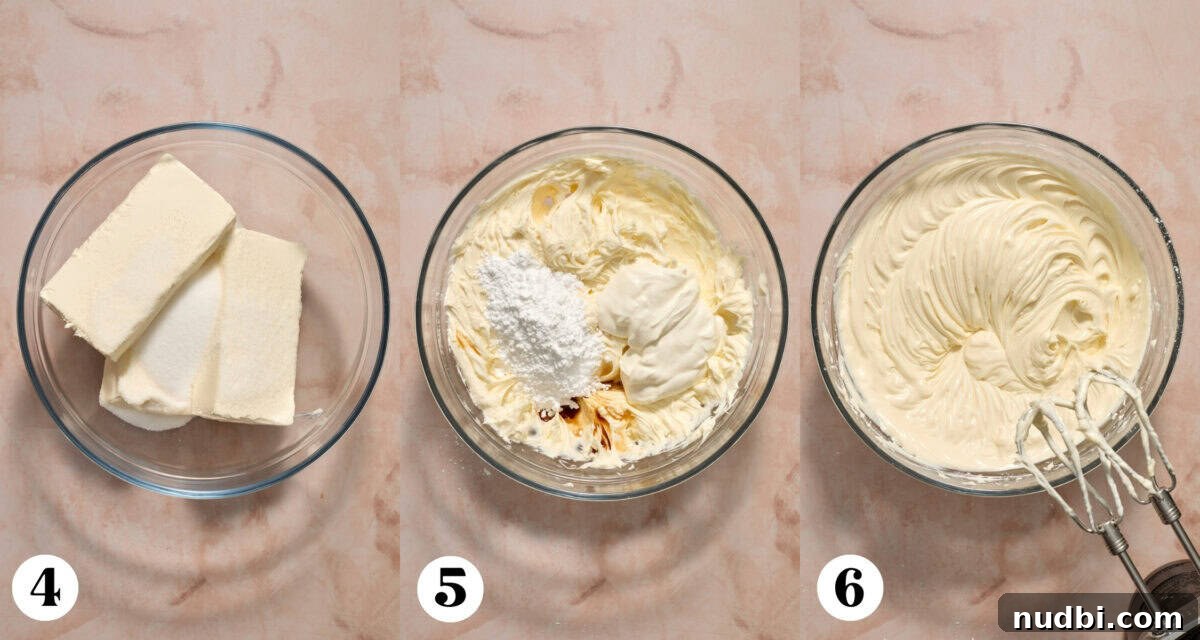 No-Bake Funfetti Cheesecake Recipe for Celebrations 6 Cream cheese and sugar creamed together and then other ingredients added into bowl.