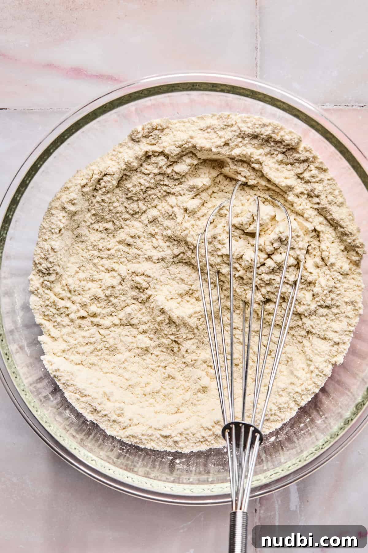 Iced Sugar Cookie Recipe: Soft, Chewy Cookies with Royal Icing 5 Dry ingredients whisked together in bowl with whisk.