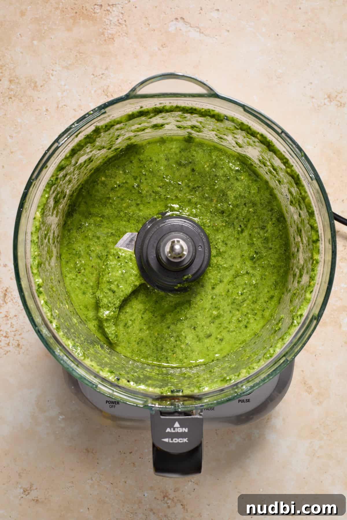 Creamy Tortellini Pesto Salad with Cherry Tomatoes & Spinach 7 Basil pesto in food processor.