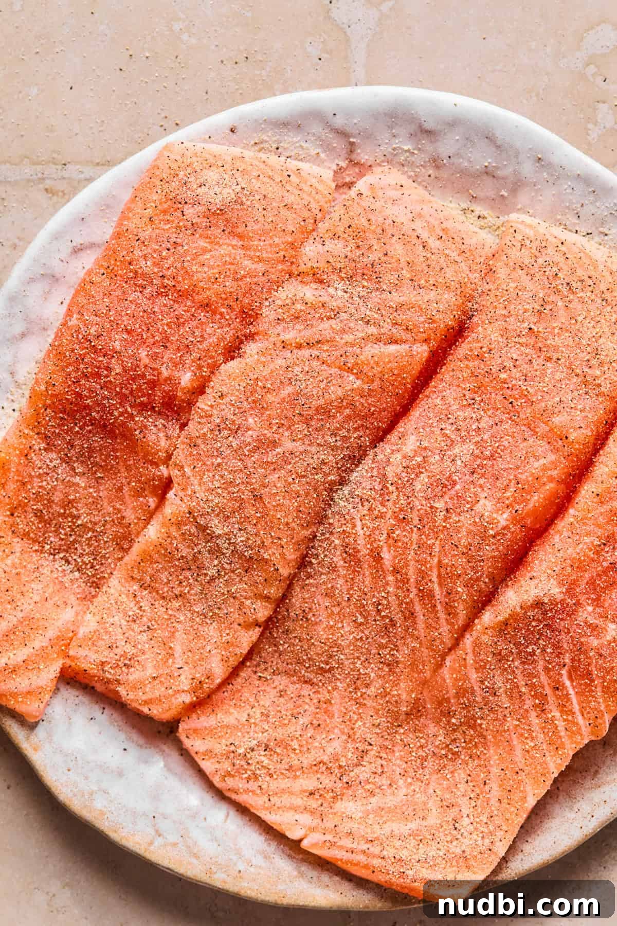 Crispy Grilled Teriyaki Salmon with Sticky Glaze Recipe 6 Salt, pepper and garlic powder over salmon filets.