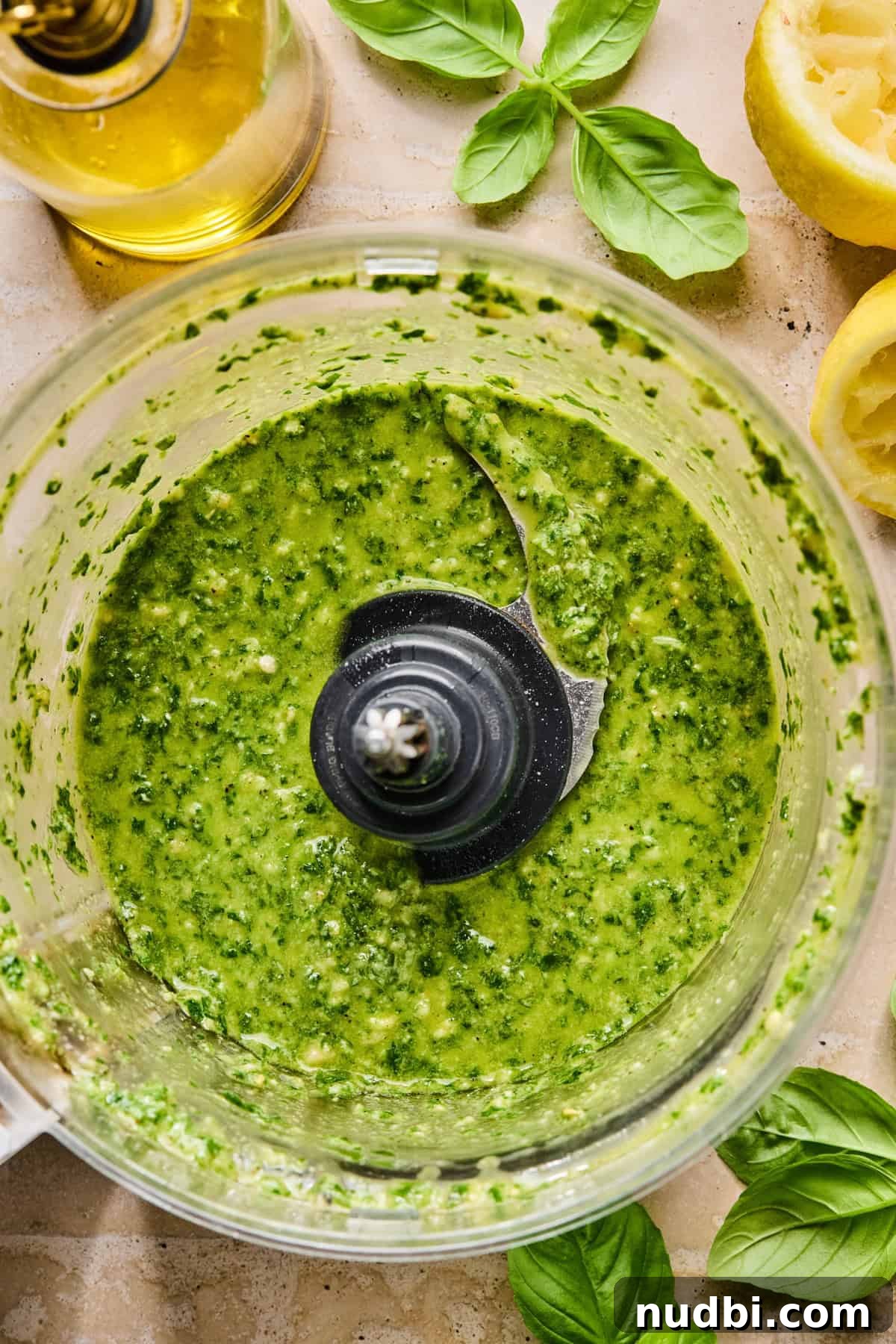 Pesto Chicken Pasta Salad with Sun-Dried Tomatoes and Basil 6 Food processor with basil pesto.
