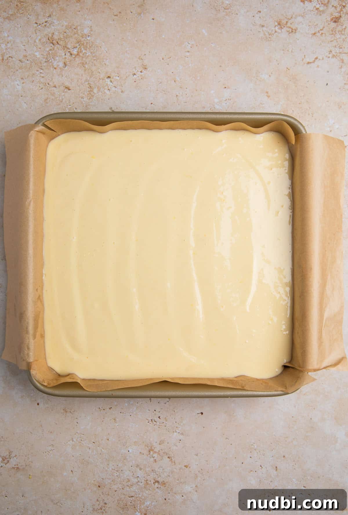 Creamy Lemon Bars with Graham Cracker Crust Recipe 11 Lemon mixture in pan over crust before baking.