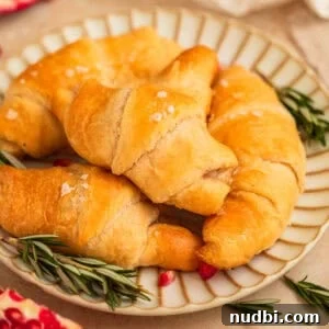 Baked Brie Crescent Rolls with Honey & Cranberry Jam 14 Crescent rolls with sea salt on top on plate.
