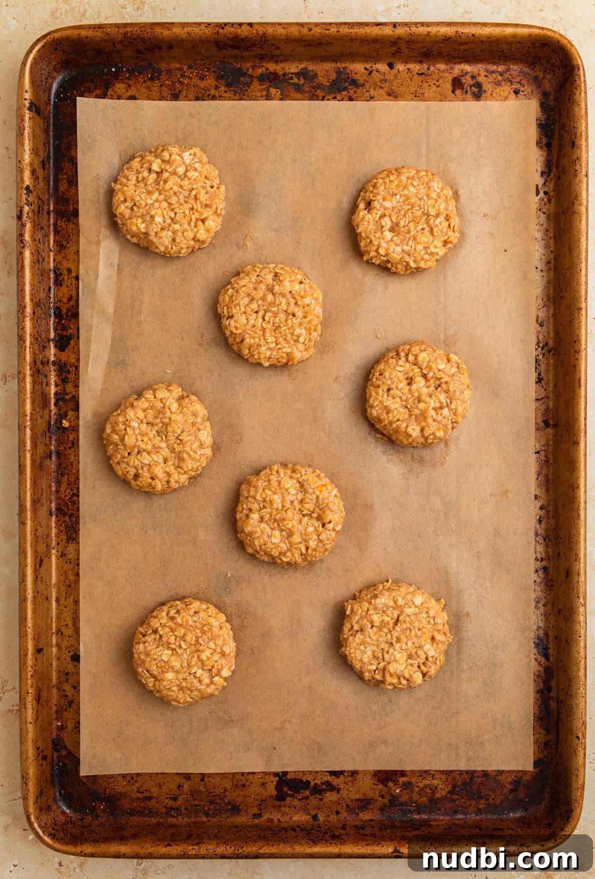 Cinnamon Roll Breakfast Cookies: Soft, Swirled Morning Treats 9 Cookie sheet with breakfast cookie dough arranged on parchment.