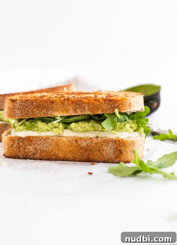 Havarti Grilled Cheese with Creamy Avocado & Baby Arugula 3 Grilled cheese sandwich with Havarti, avocado and baby arugula.