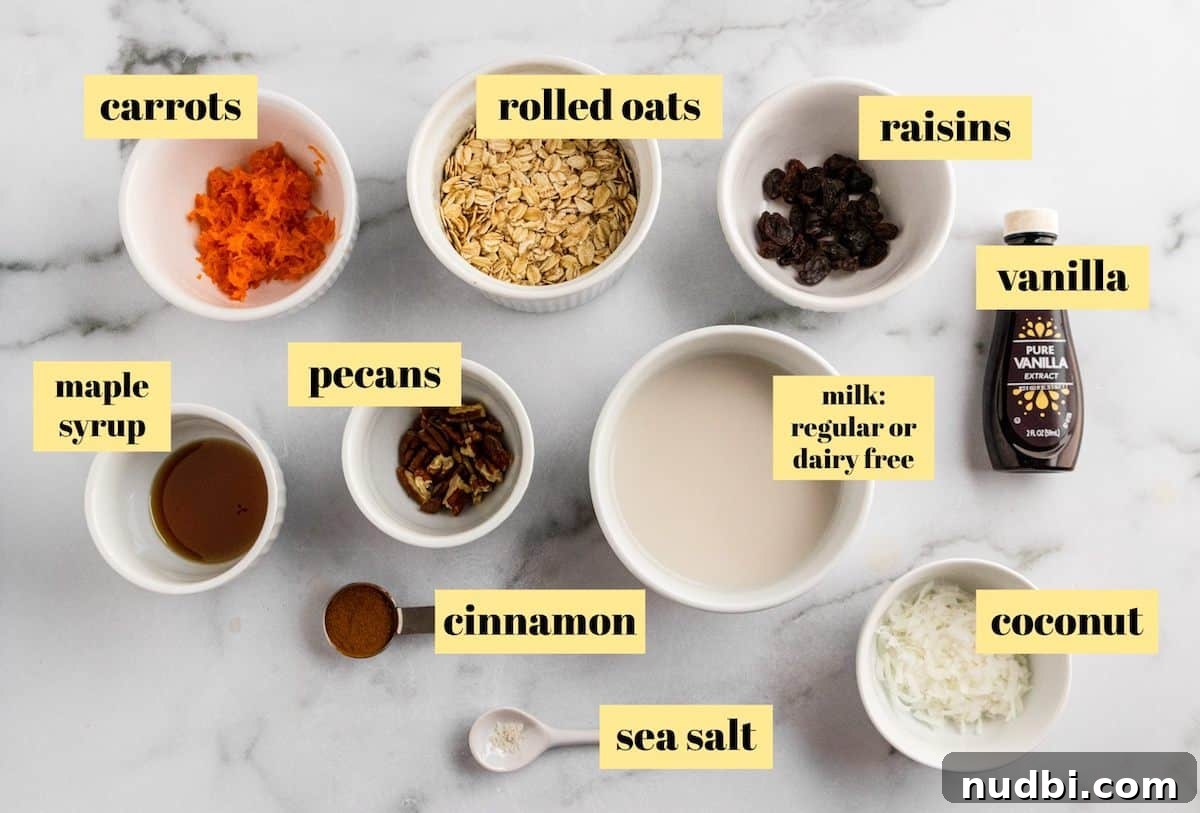 Carrot Cake Overnight Oats Recipe for Make-Ahead Breakfast 4 Ingredients to make overnight oatmeal recipe.