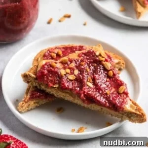 Strawberry chia jam on peanut butter toast.