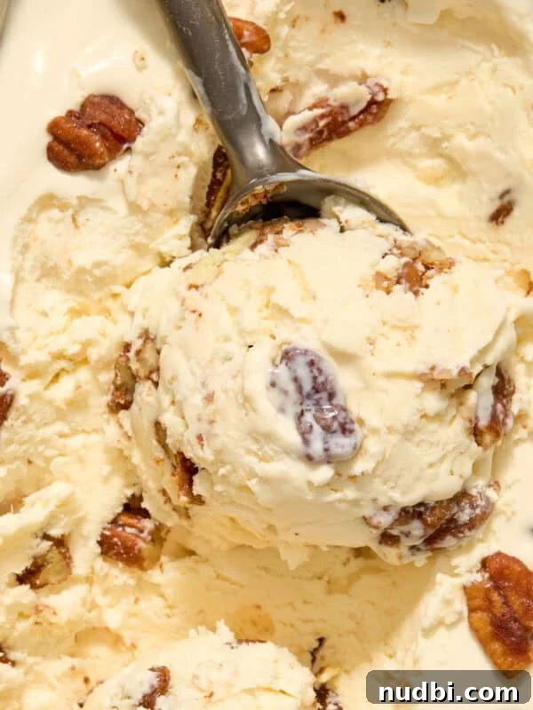 No-Bake Oreo Ice Cream Pie Recipe — Creamy Chocolate Sandwich Dessert 14 Scoop of butter pecan ice cream in ice cream scoop.