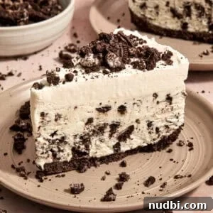 No-Bake Oreo Ice Cream Pie Recipe — Creamy Chocolate Sandwich Dessert 18 Slice of Oreo ice cream pie on plate.