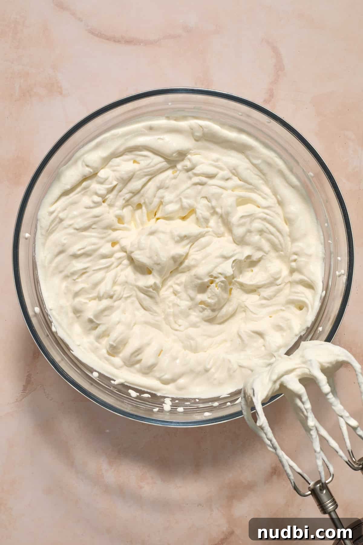 No-Bake Oreo Ice Cream Pie Recipe — Creamy Chocolate Sandwich Dessert 8 Whipping cream whipped to stiff peaks in mixing bowl.