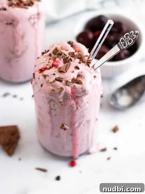 Lemonade Ice Cream Sandwiches Recipe — Refreshing Summer Treat 12 Cherry Milkshake with chocolate chunks in glass with bowl of cherries.