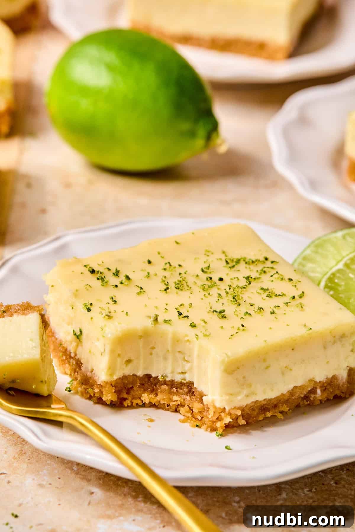 Margarita Bar Ideas for Parties and Entertaining 2 Margarita bar topped with lime zest on white plate with fork.