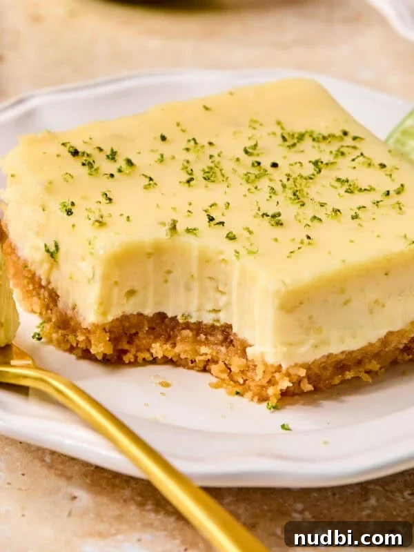 Creamy margarita bar on plate with forkful.