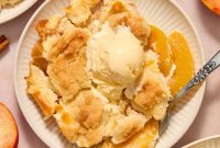 Cream Cheese Peach Cobbler with Buttery Biscuit Topping